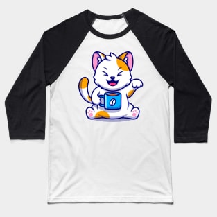 Cat and Coffee Kawaii - Cute Baseball T-Shirt